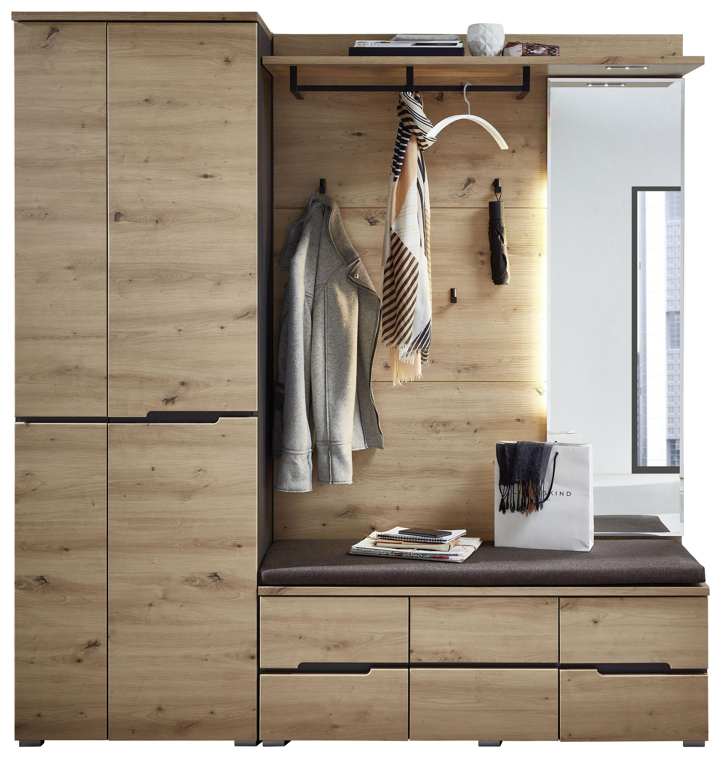 GARDEROBE Graphitfarben, Eichefarben - Eichefarben/Graphitfarben, Design (185/196/37cm) - Voleo