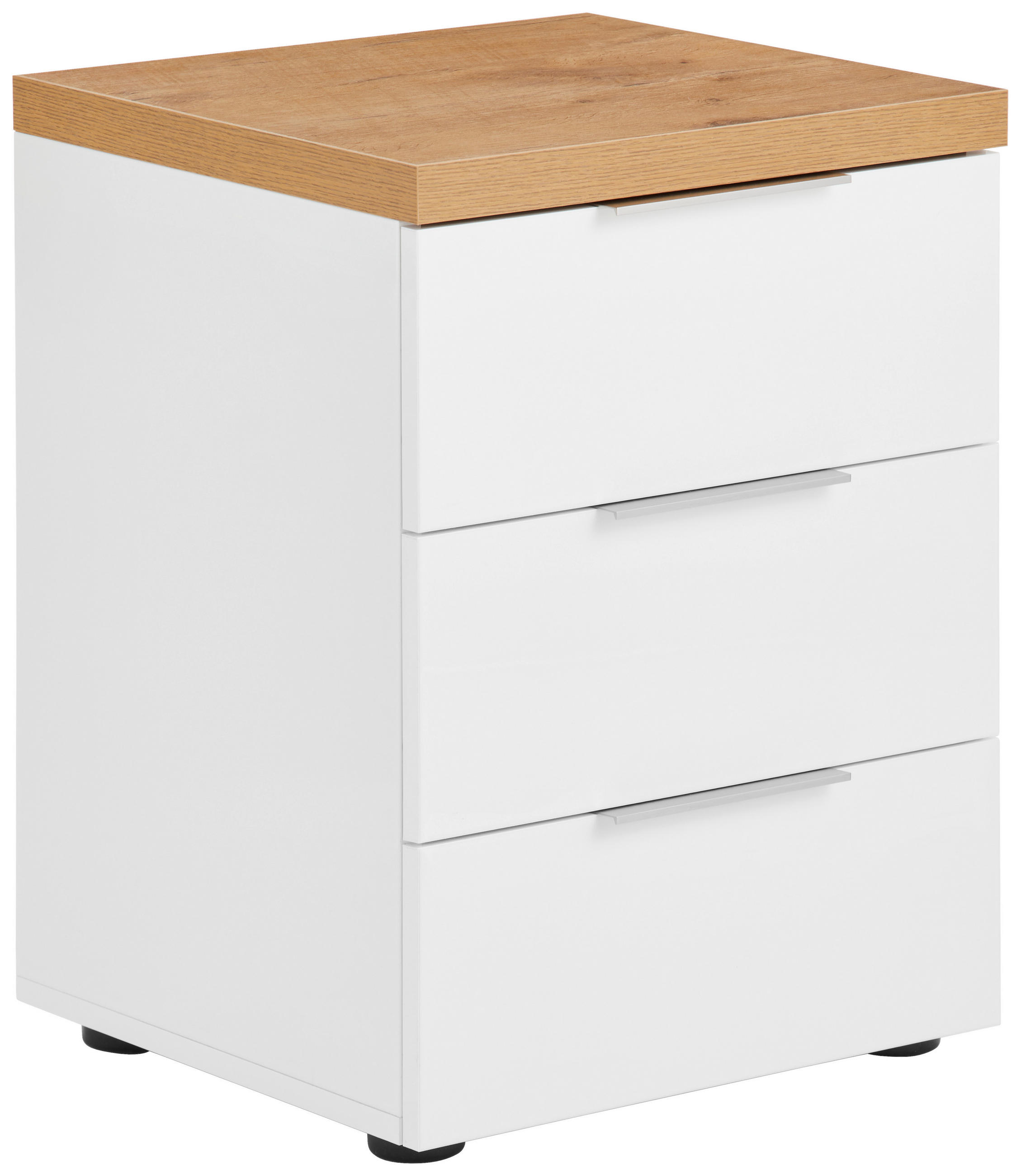 NACHTKÄSTCHEN in Weiß, Eichefarben  - Eichefarben/Alufarben, Design, Holzwerkstoff/Kunststoff (45/55/43cm) - Xora