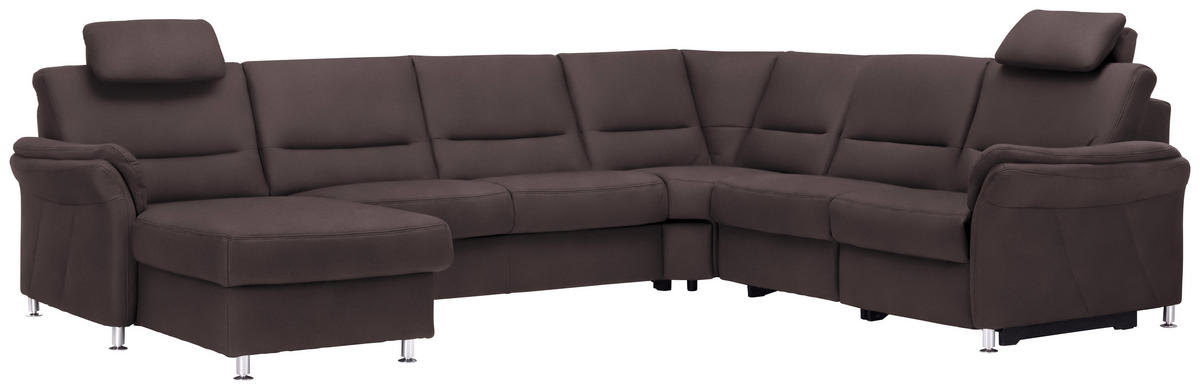 WOHNLANDSCHAFT in Mikrofaser Graubraun  - Graubraun/Alufarben, Konventionell, Textil/Metall (173/330/262cm) - Beldomo System