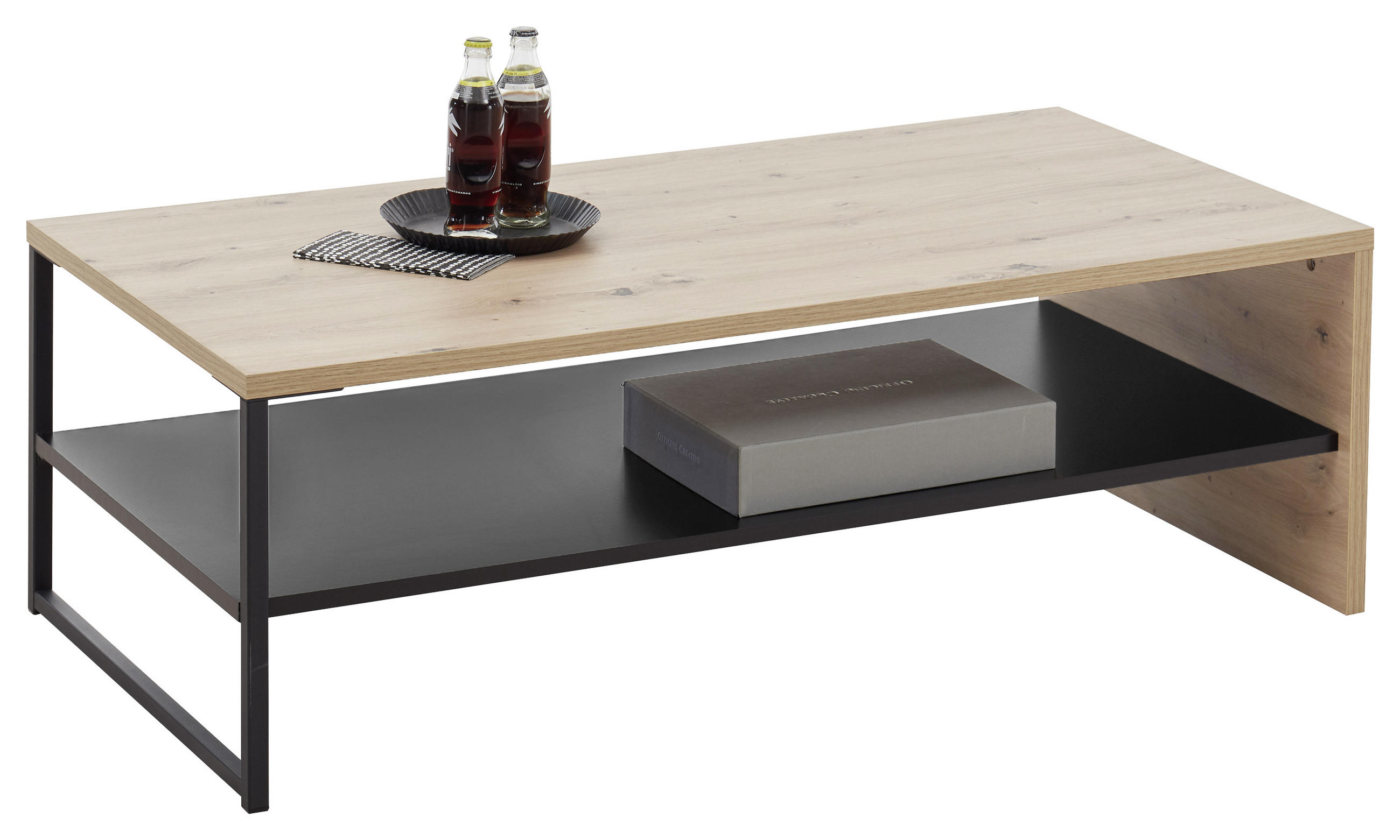 COUCHTISCH rechteckig Schwarz, Eichefarben 120/60/40 cm  - Eichefarben/Schwarz, MODERN, Metall (120/60/40cm) - MID.YOU