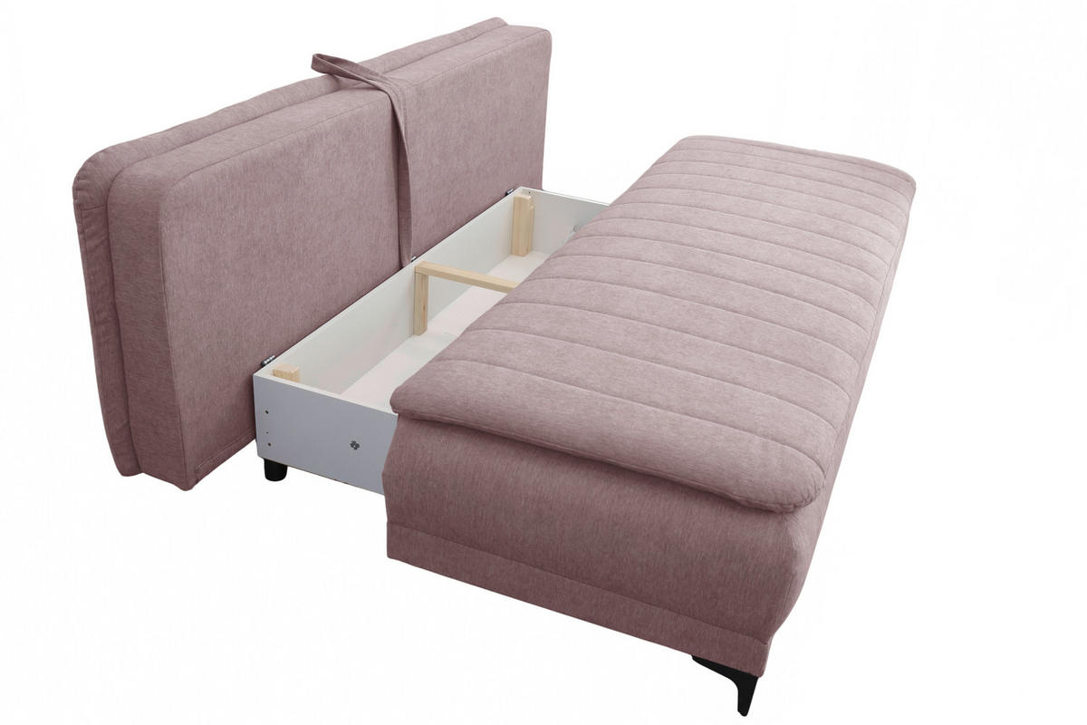 SCHLAFSOFA  mit Liegefunktion Flachgewebe Rosa  - Schwarz/Rosa, Basics, Textil/Metall (202/98/78cm) - Livetastic