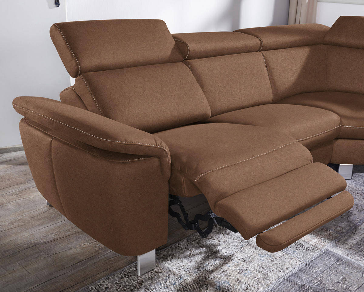 ECKSOFA in Flachgewebe, Mikrofaser Braun  - Beige/Alufarben, Design, Textil/Metall (271/239cm) - Cantus