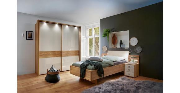 SCHWEBETÜRENSCHRANK  in Eichefarben, Champagner  - Champagner/Eichefarben, KONVENTIONELL, Glas/Holz (200/217/67cm) - Venda