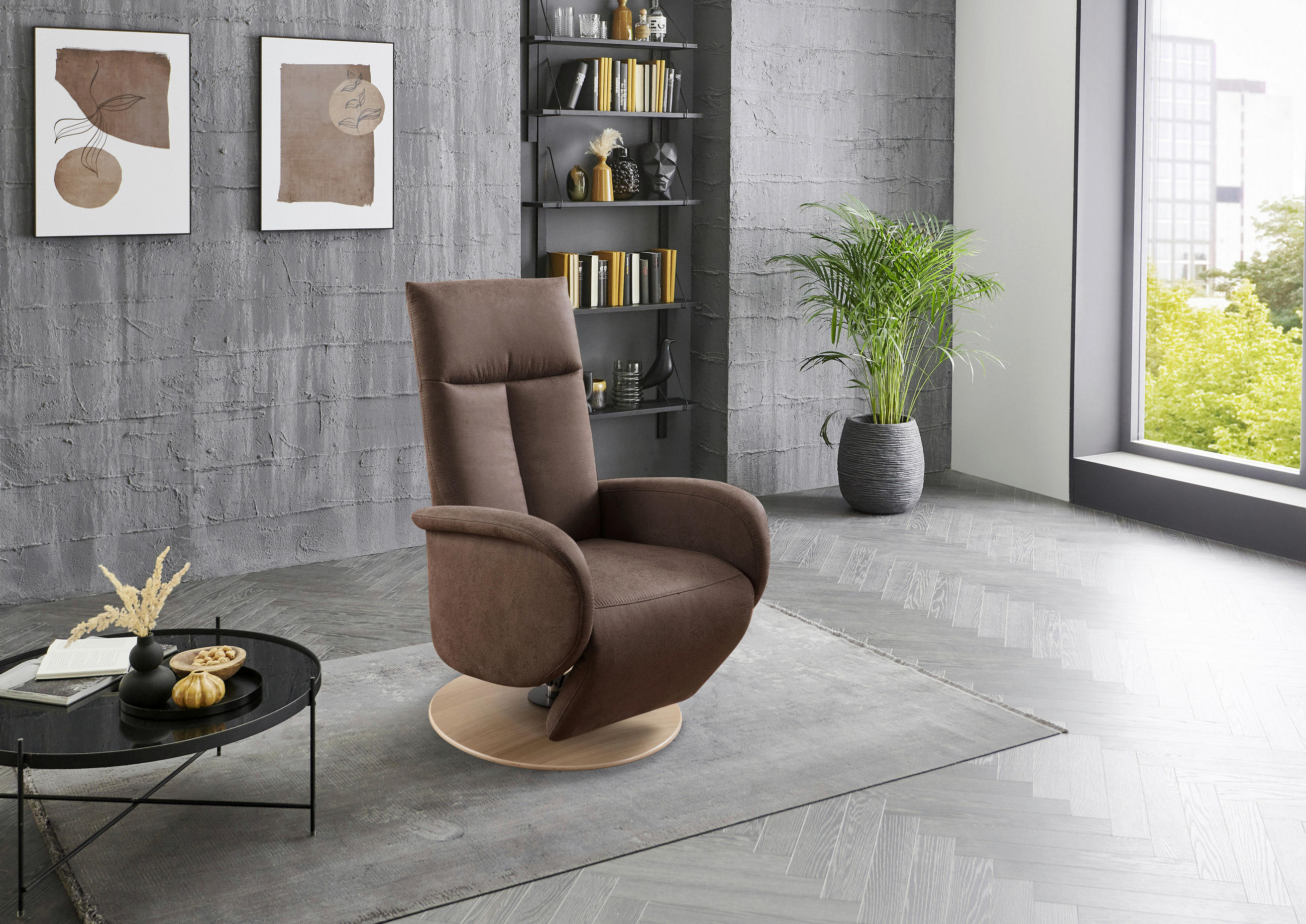 RELAXSESSEL Mikrofaser Braun  - Eiche Bianco/Braun, KONVENTIONELL, Holz/Textil (75/112/82cm) - Sit & More
