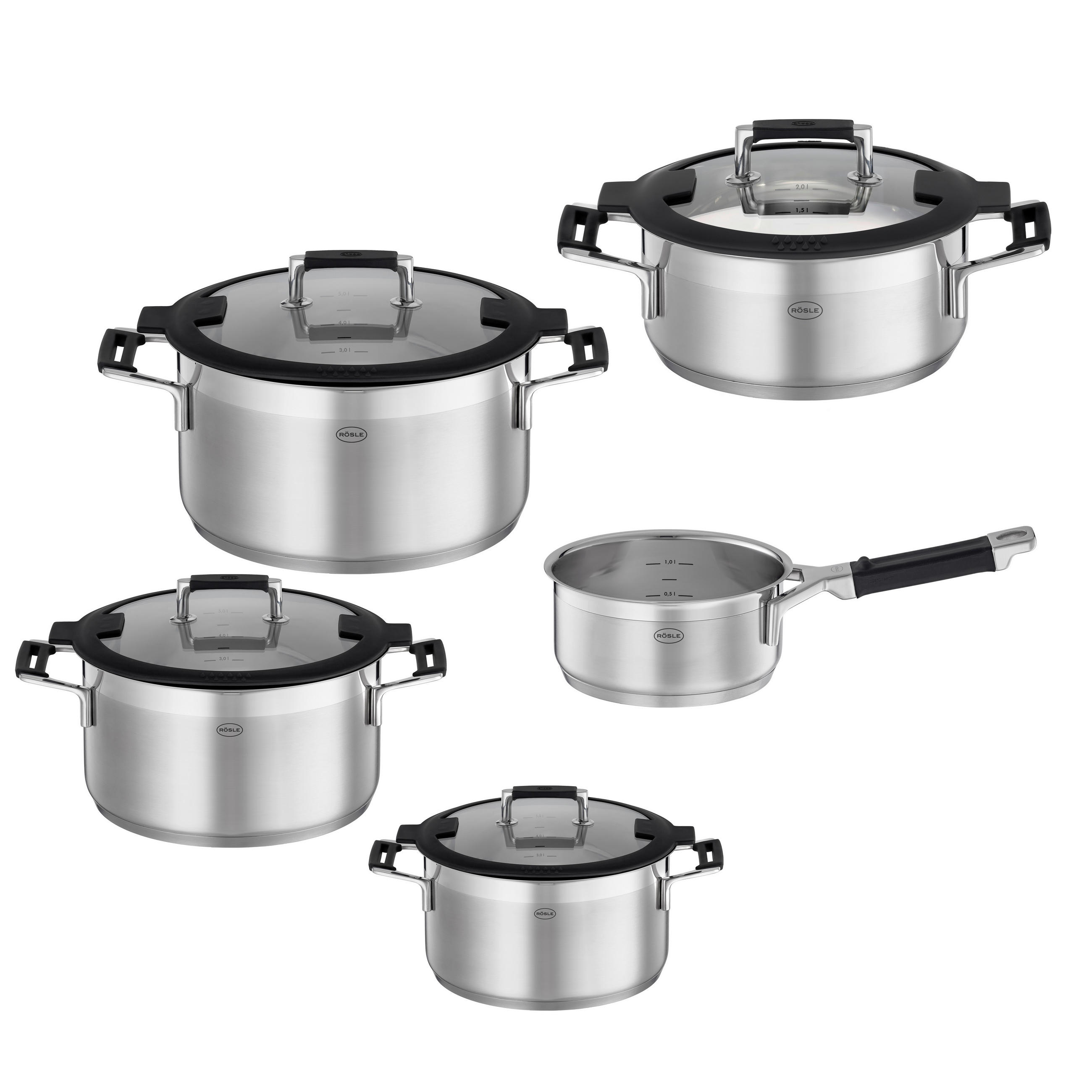 KOCHTOPFSET Silence Pro 5-teilig  - Edelstahlfarben, Basics, Metall (55/31/31,5cm) - Rösle