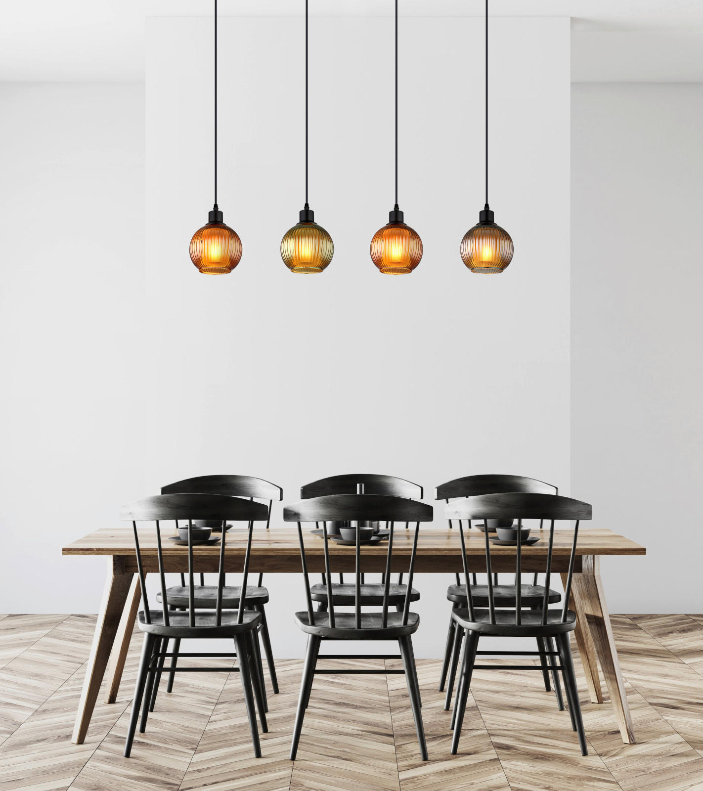 HÄNGELEUCHTE    - Multicolor/Schwarz, Trend, Glas/Metall (90cm) - Globo