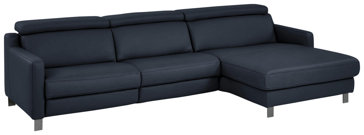 ECKSOFA in Echtleder Dunkelblau  - Schwarz/Dunkelblau, Design, Leder/Metall (291/176cm) - Valdera