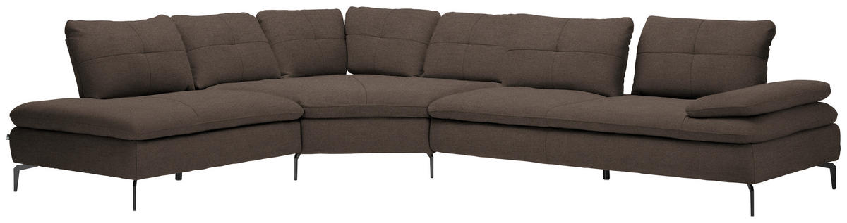 ECKSOFA in Flachgewebe Dunkelbraun  - Dunkelbraun/Schwarz, Design, Textil/Metall (271/344cm) - Chilliano