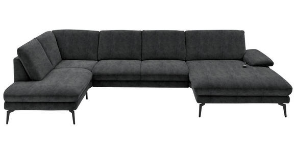 WOHNLANDSCHAFT in Velours Anthrazit - Anthrazit/Schwarz, Design, Textil/Metall (208/344/180cm) - Dieter Knoll