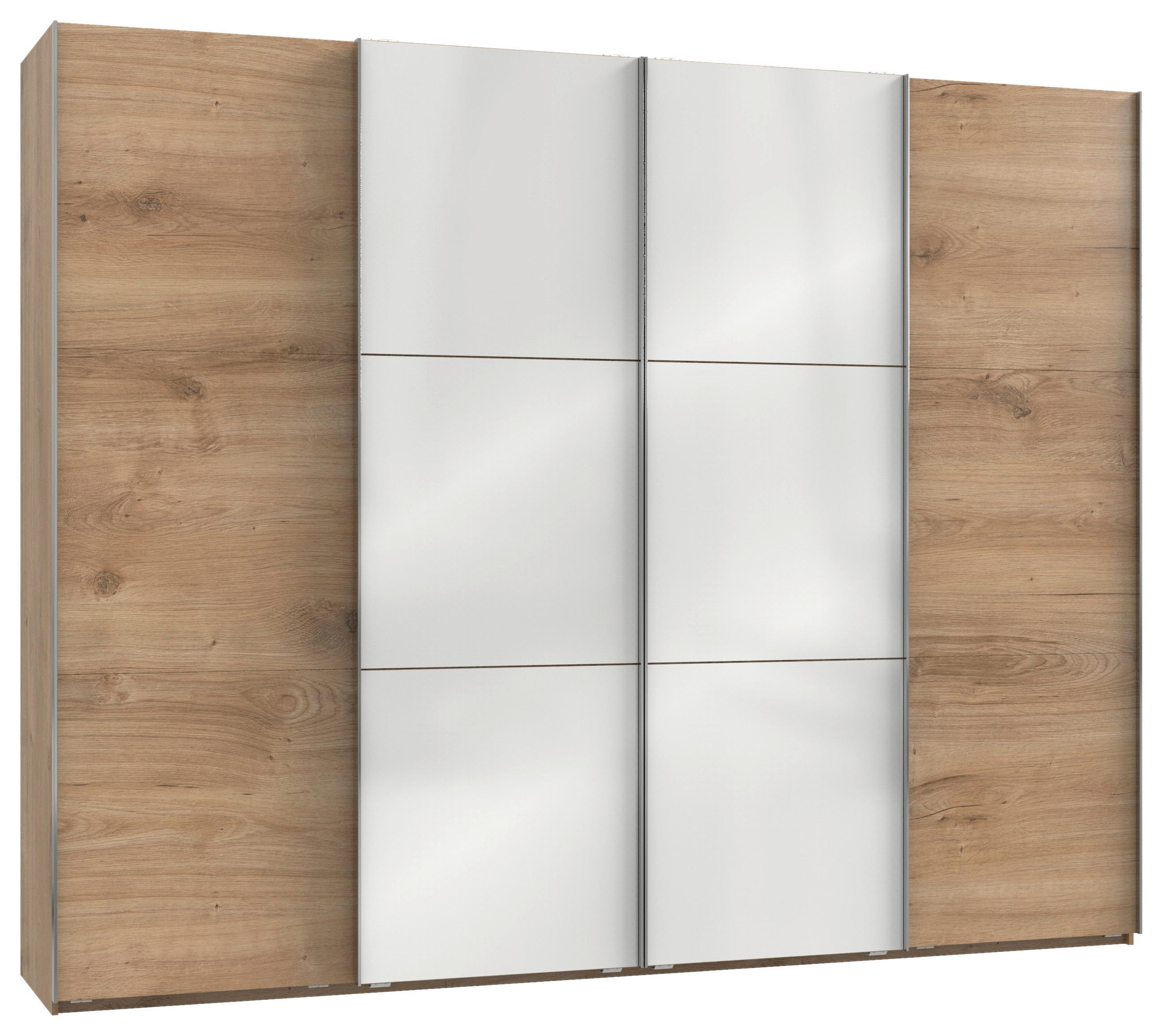 SCHWEBETÜRENSCHRANK  in Weiß, Eichefarben  - Chromfarben/Eichefarben, MODERN, Holzwerkstoff (300/236/65cm) - MID.YOU