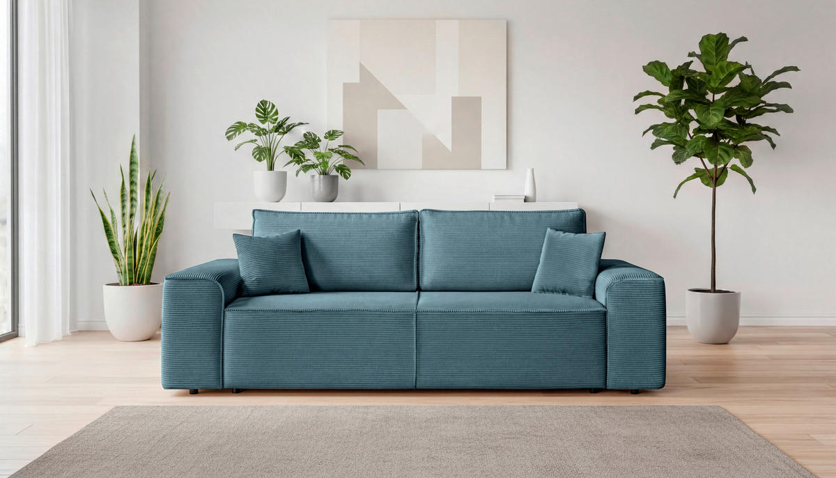 SCHLAFSOFA  mit Rücken echt, Armteil links, Armteil rechts Cord Blau  - Blau/Schwarz, Design, Kunststoff/Textil (261/95/108cm) - Xora