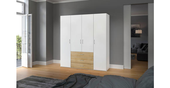 KLEIDERSCHRANK in Weiß, Eichefarben - Eichefarben/Silberfarben, Design, Holzwerkstoff (203/215/59cm) - Carryhome