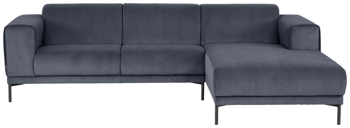 ECKSOFA ERNO in Cord Graublau  262/183 cm  - Graublau/Schwarz, Design, Textil/Metall (262/183cm) - MID.YOU