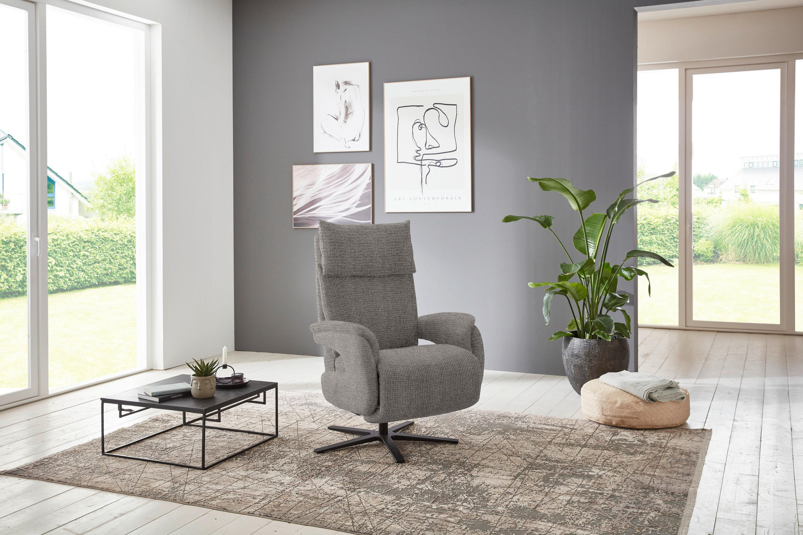 FERNSEHSESSEL in Struktur Dunkelgrau  - Dunkelgrau/Schwarz, MODERN, Textil/Metall (73/113-117/85cm) - Cantus