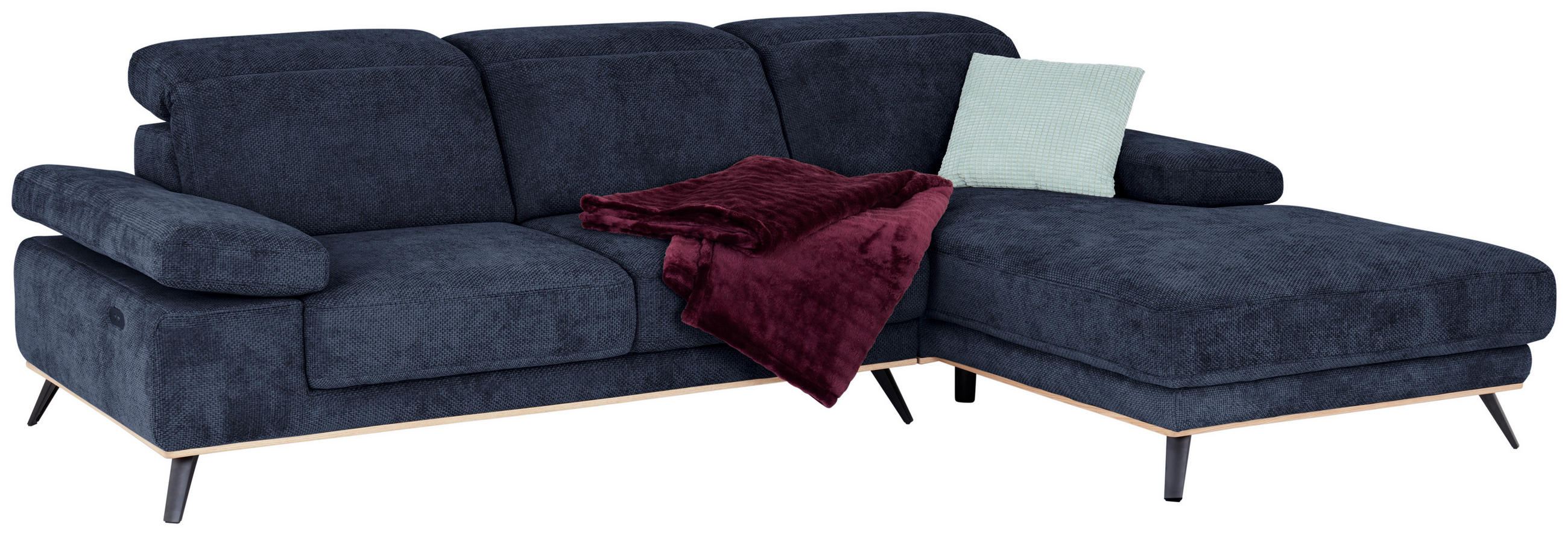 ECKSOFA ROYCE Dunkelblau Struktur  - Schwarz/Dunkelblau, MODERN, Textil/Metall (283/194cm) - MID.YOU