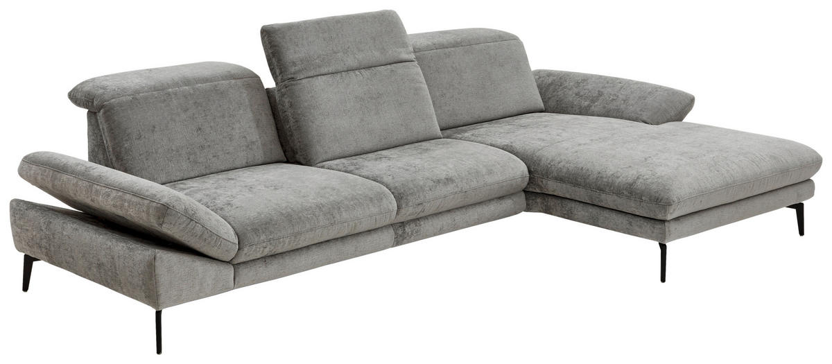 ECKSOFA in Chenille Grau  - Schwarz/Grau, Design, Textil/Metall (188/319cm) - Beldomo System