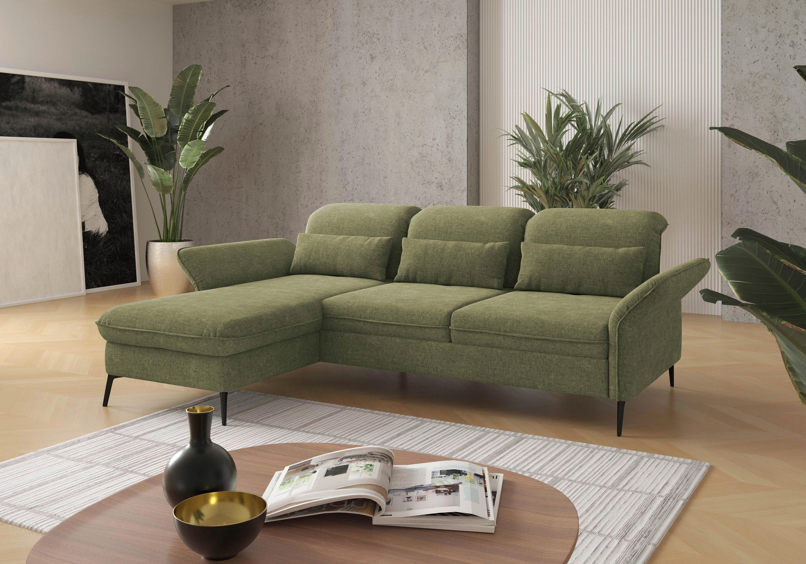 ECKSOFA in Flachgewebe Hellgrün  198/264 cm  - Schwarz/Hellgrün, KONVENTIONELL, Textil/Metall (198/264cm) - Sit & More