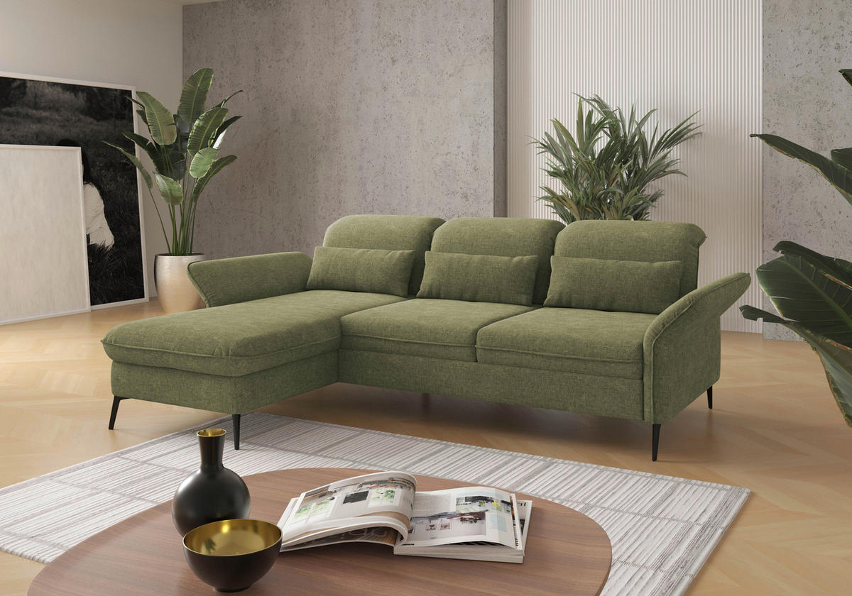 ECKSOFA in Flachgewebe Hellgrün  198/264 cm  - Schwarz/Hellgrün, KONVENTIONELL, Textil/Metall (198/264cm) - Sit & More