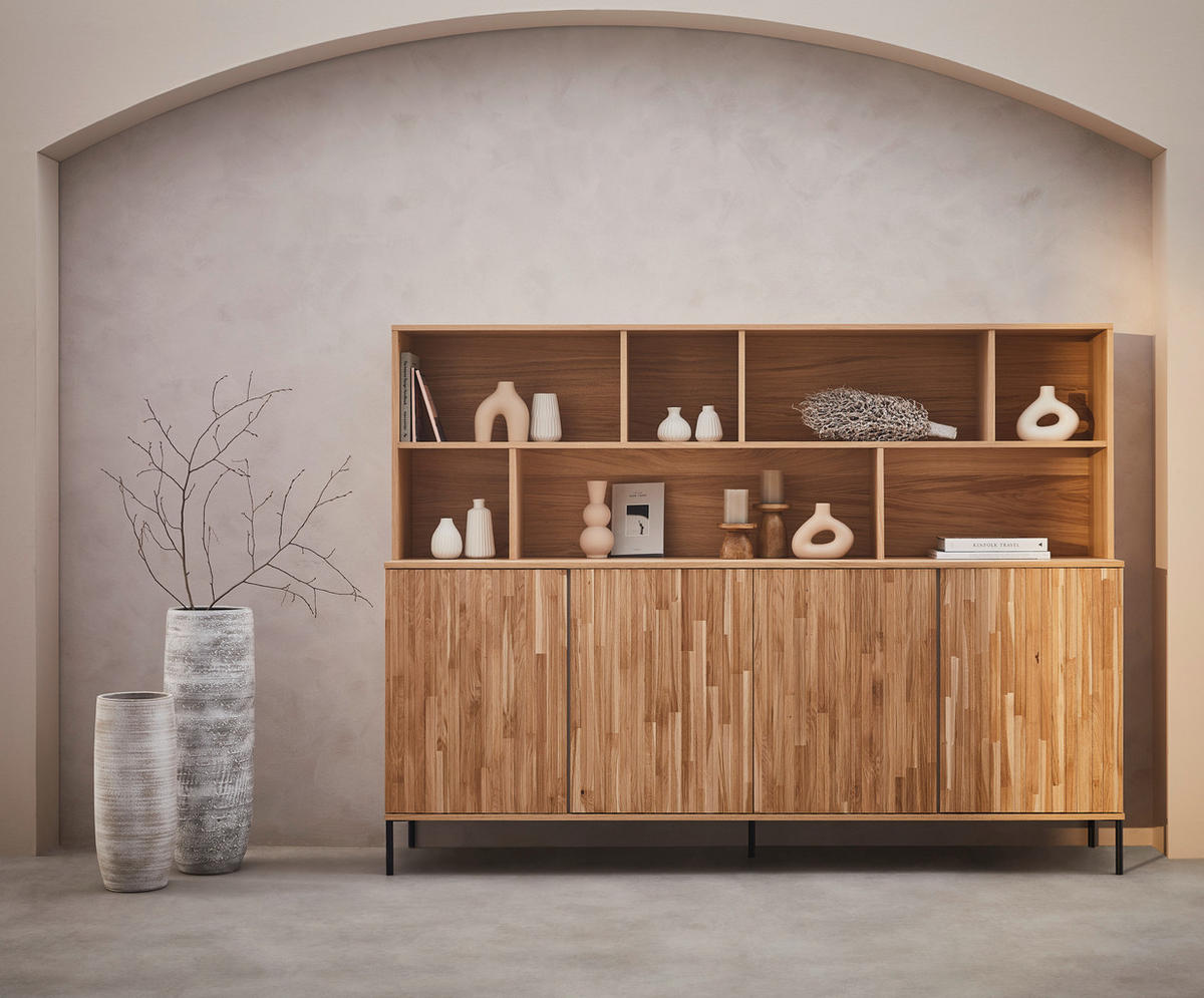 BUFFET 200/150/44 cm  in Eichefarben, Hellgrau  - Eichefarben/Hellgrau, Design, Holz/Holzwerkstoff (200/150/44cm) - Ambia Home