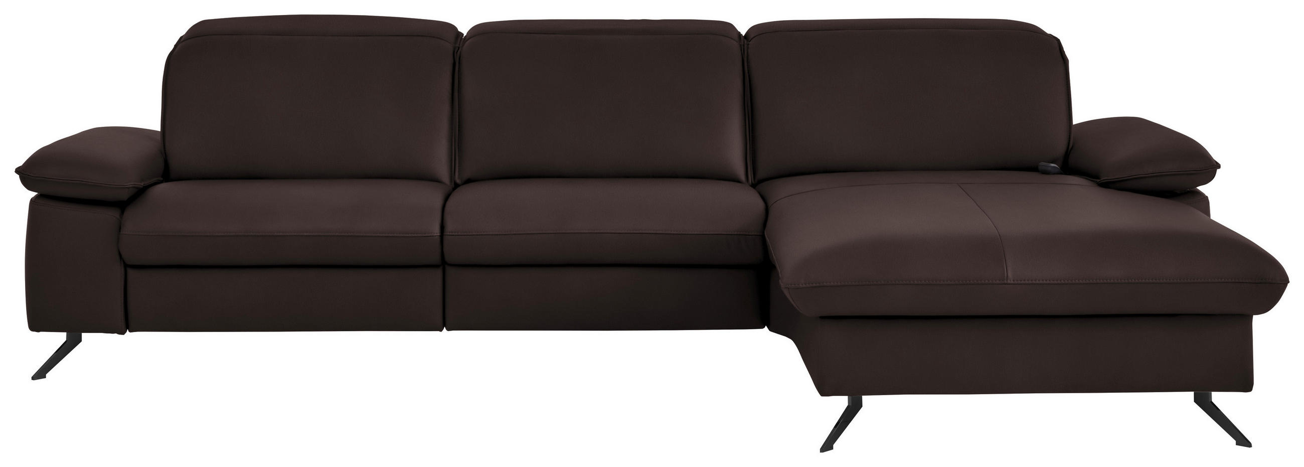 ECKSOFA  Echtleder Braun  - Schwarz/Braun, Design, Leder/Metall (307/169cm) - Beldomo Premium