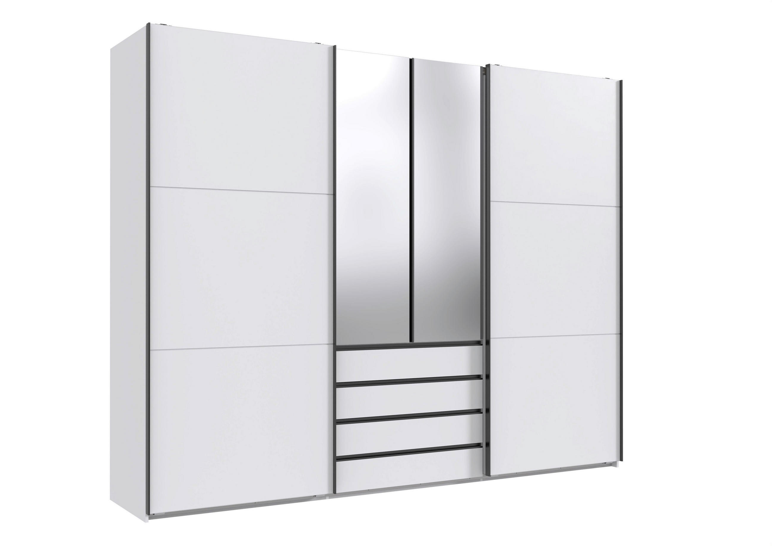 SCHWEBETÜRENSCHRANK 300/236/65 cm 2+2-türig Silberfarben, Weiß  - Chromfarben/Silberfarben, MODERN, Holzwerkstoff/Metall (300/236/65cm) - P & B