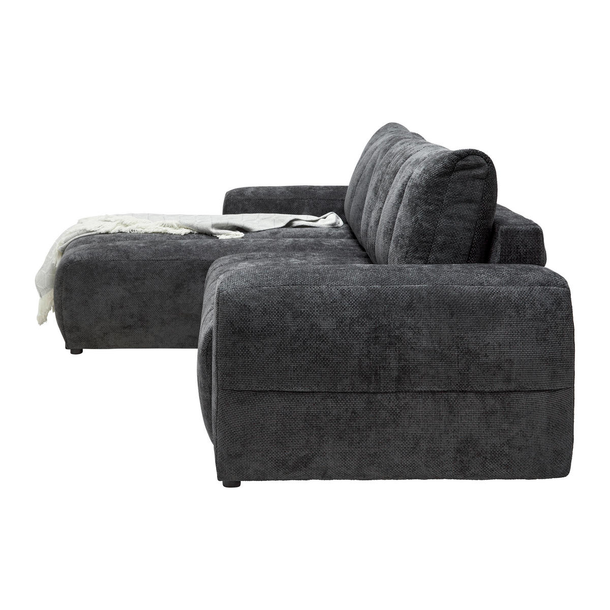 ECKSOFA Flachgewebe Graphitfarben  - Schwarz Hochglanz/Graphitfarben, Modern, Textil/Metall (166/93/273cm) - MID.YOU