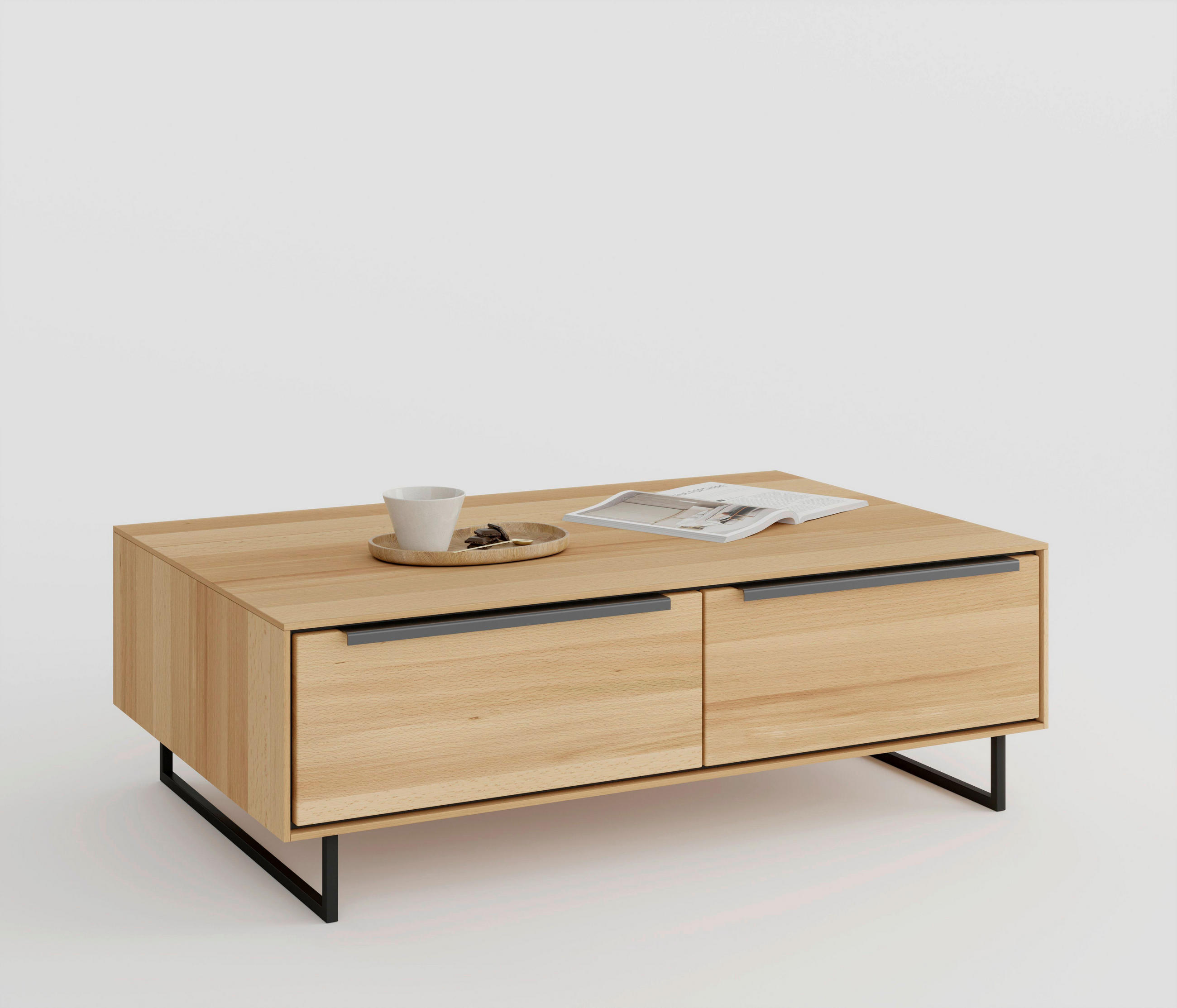 COUCHTISCH Brunei Buche furniert, massiv rechteckig Buchefarben  - Buchefarben/Schwarz, Design, Holz/Holzwerkstoff (110/40/70cm) - Livetastic