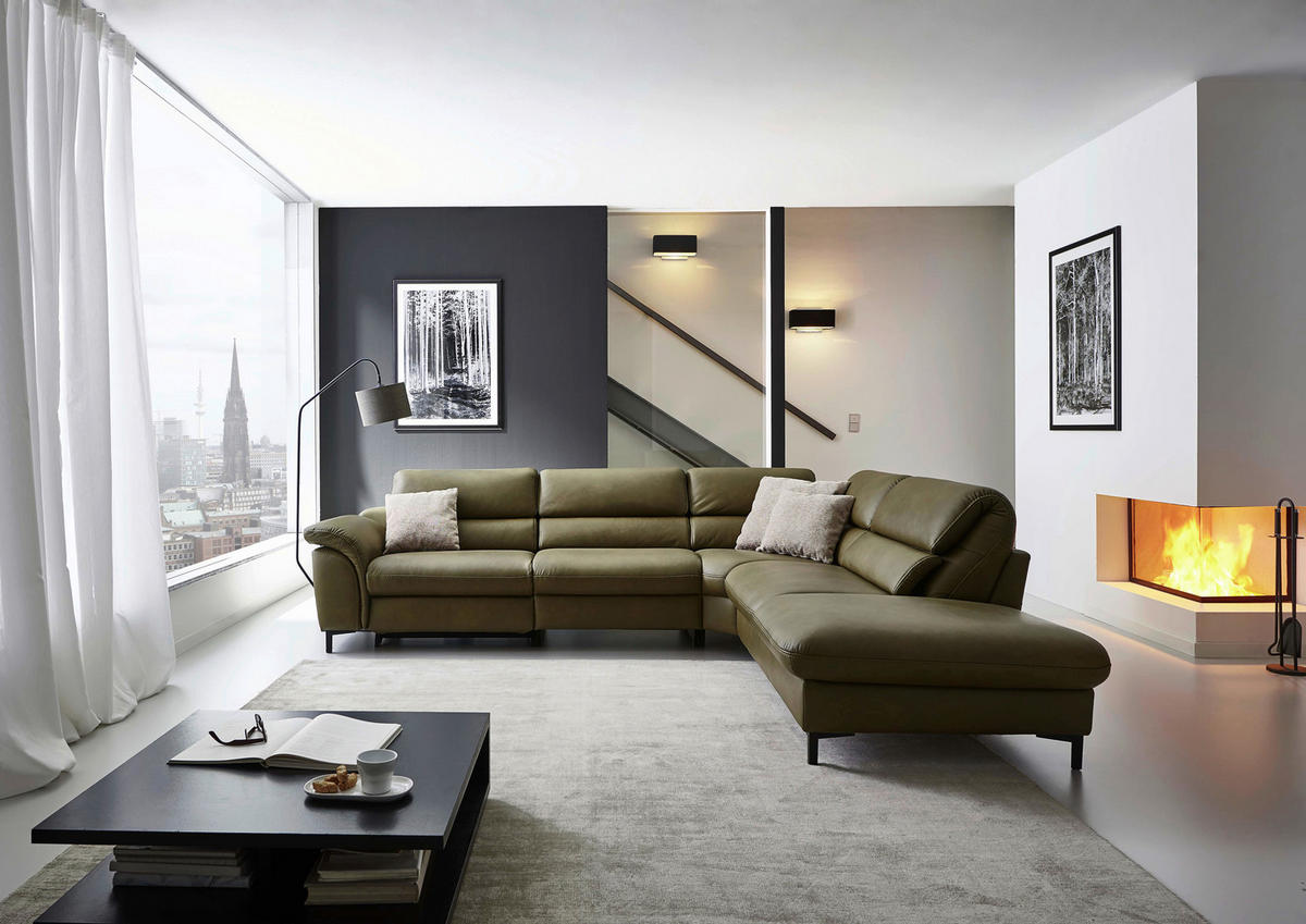 ECKSOFA Valdera Schlammfarben Echtleder  - Schlammfarben/Schwarz, Design, Leder/Metall (280/246cm) - Hukla