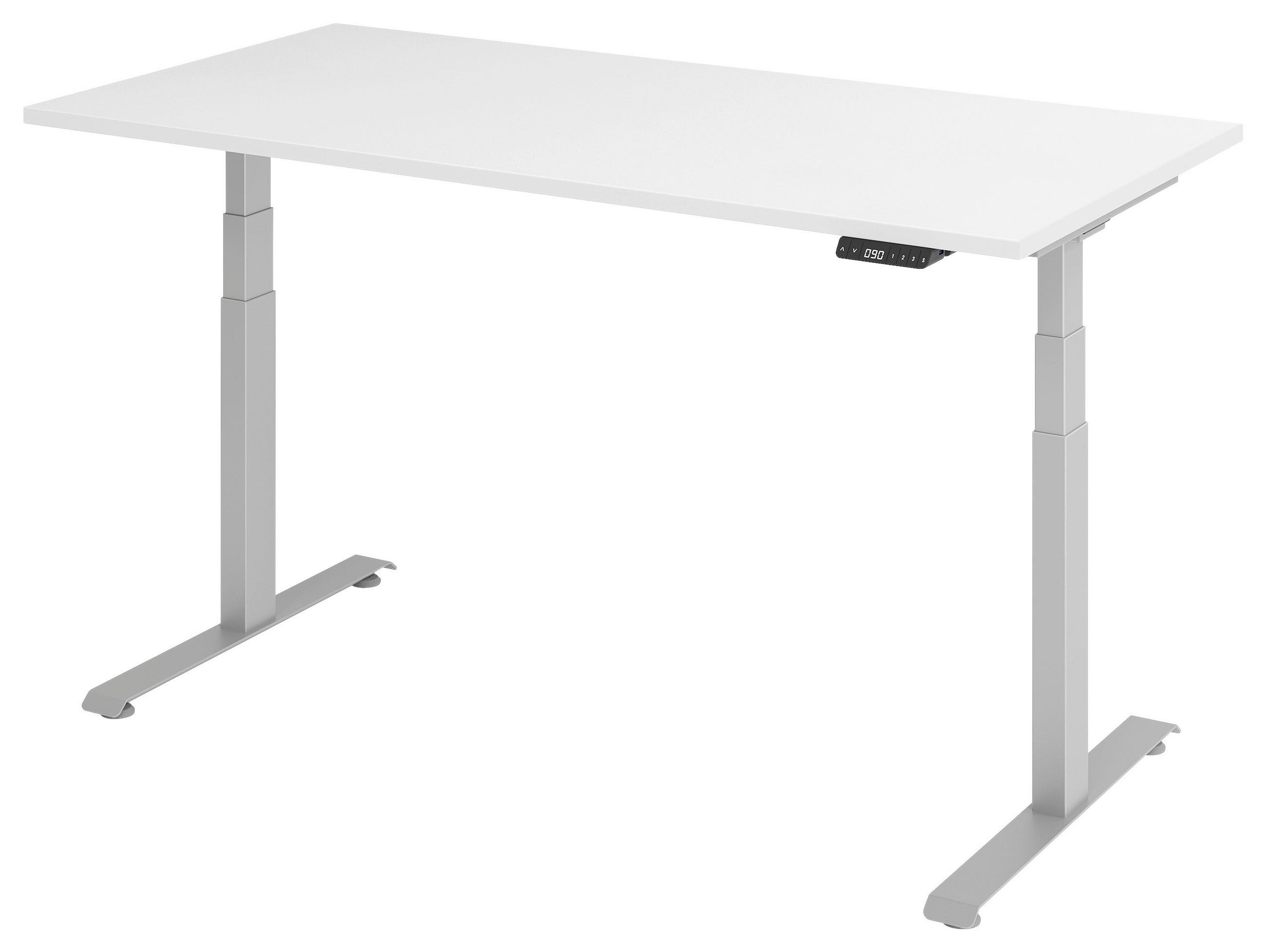 SCHREIBTISCH 160/80/64,5-129,5 cm Silberfarben, Weiß elektrisch höhenverstellbar  - Silberfarben/Weiß, KONVENTIONELL, Holzwerkstoff/Metall (160/80/64,5-129,5cm) - Venda