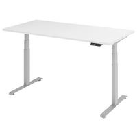 SCHREIBTISCH 160/80/64,5-129,5 cm Silberfarben, Weiß elektrisch höhenverstellbar  - Silberfarben/Weiß, KONVENTIONELL, Holzwerkstoff/Metall (160/80/64,5-129,5cm) - Venda