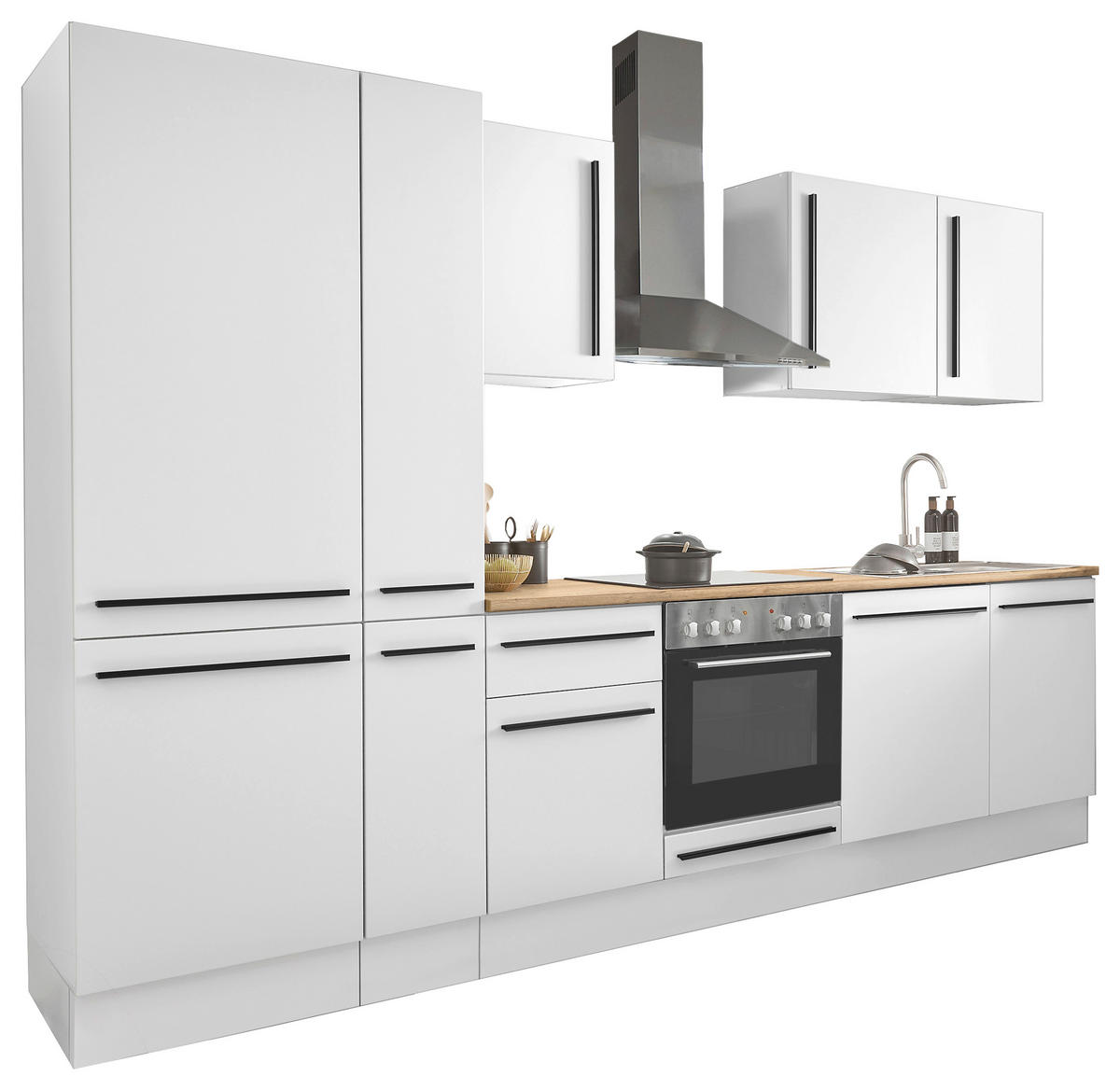 KÜCHENBLOCK 310 cm   in Weiß, Eichefarben  - Eichefarben/Schwarz, Design, Holzwerkstoff/Kunststoff (310cm) - MID.YOU