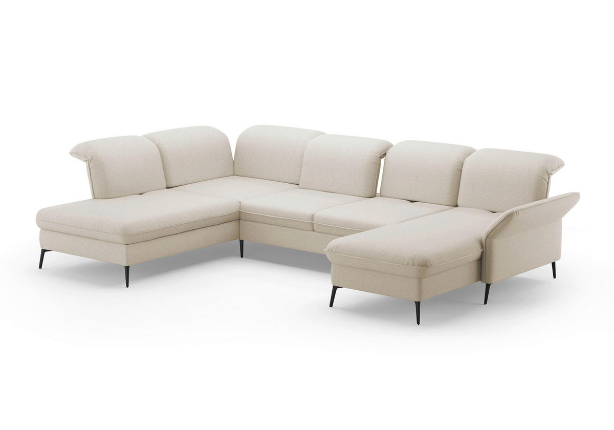 WOHNLANDSCHAFT in Flachgewebe Creme  - Creme/Schwarz, Konventionell, Textil/Metall (231/359/198cm) - Sit & More