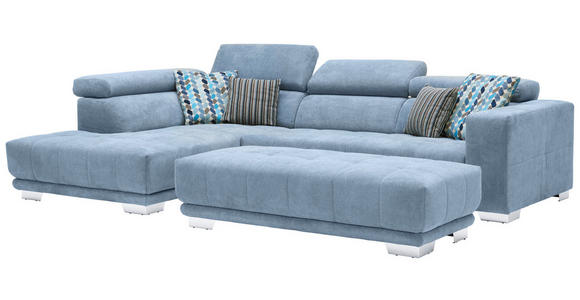 ECKSOFA  in Mikrofaser Hellblau  207/301 cm  - Chromfarben/Hellblau, Design, Textil/Metall (207/301cm) - Xora