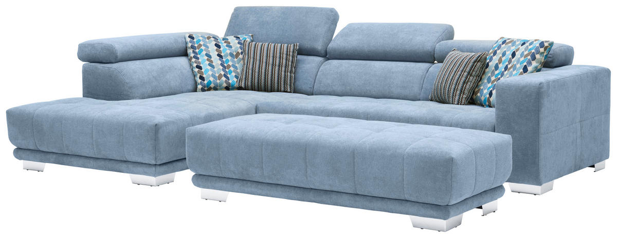 ECKSOFA in Mikrofaser Hellblau  - Chromfarben/Hellblau, Design, Textil/Metall (207/301cm) - Xora