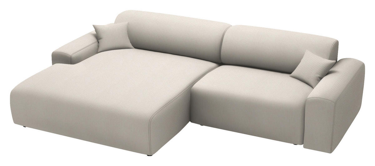 ECKSOFA in Velours, Feincord Ecru  178/292 cm  - Ecru/Schwarz, Design, Kunststoff/Textil (178/292cm) - home24