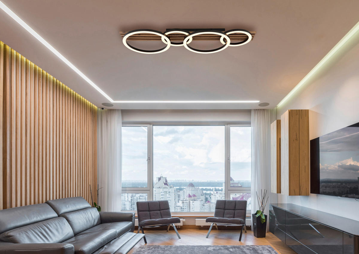 LED-DECKENLEUCHTE 86/30/9,5 cm   - Dunkelbraun/Schwarz, Natur, Holzwerkstoff/Kunststoff (86/30/9,5cm) - Globo