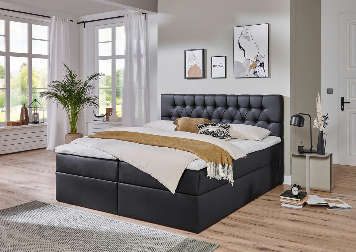 BOX-ÁGY 180/200 cm  fekete  - fekete, Modern, műanyag/textil (180/200cm) - MID.YOU