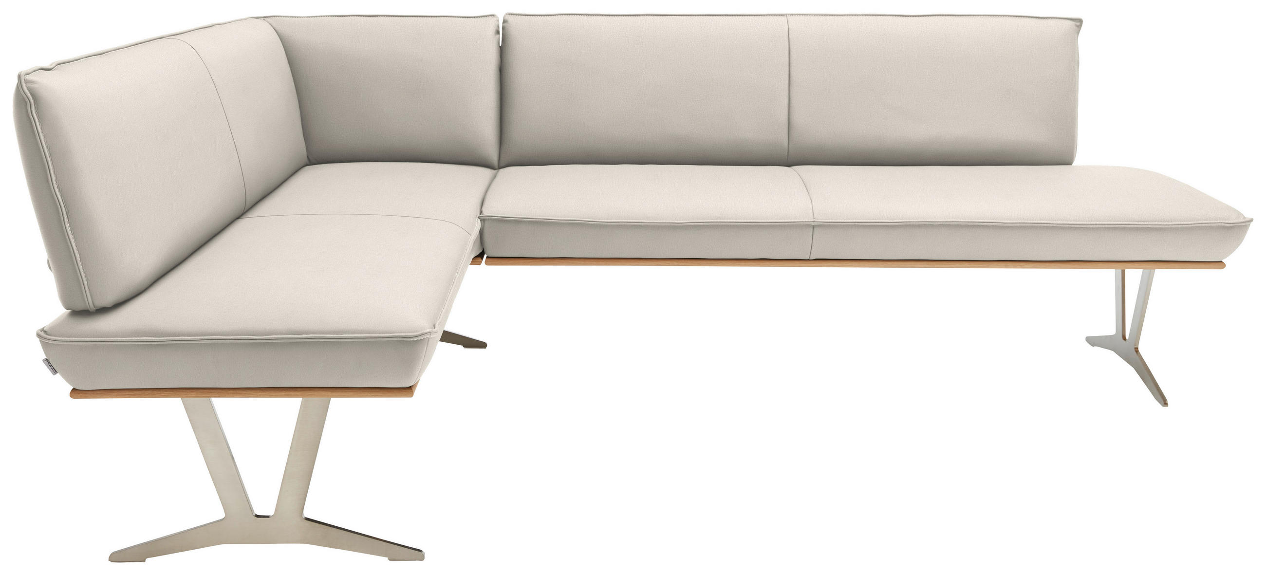 ECKBANK 162/237 cm  in Creme  - Edelstahlfarben/Beige, Design, Leder/Holz (162/237cm) - Ambiente
