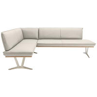 ECKBANK 152/197 cm  in Creme  - Edelstahlfarben/Beige, Design, Leder/Holz (152/197cm) - Ambiente