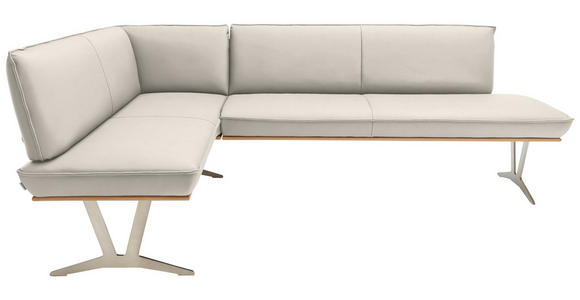 ECKBANK 162/197 cm  in Creme  - Edelstahlfarben/Beige, Design, Leder/Holz (162/197cm) - Ambiente