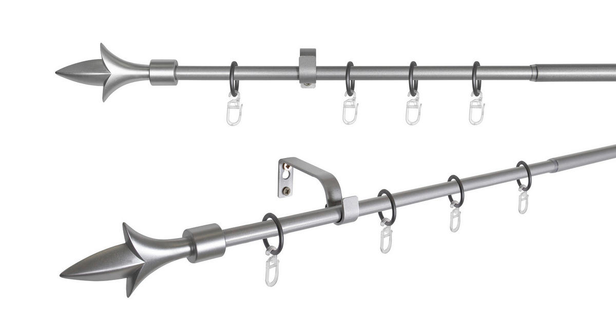 VORHANGSTANGENSET  130 cm  - Grau Hochglanz, Basics, Metall (130cm)