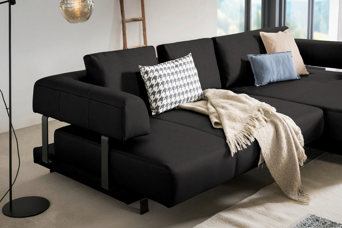 ECKSOFA in Echtleder Dunkelbraun  - Dunkelbraun/Schwarz, Design, Leder/Metall (307/188cm)