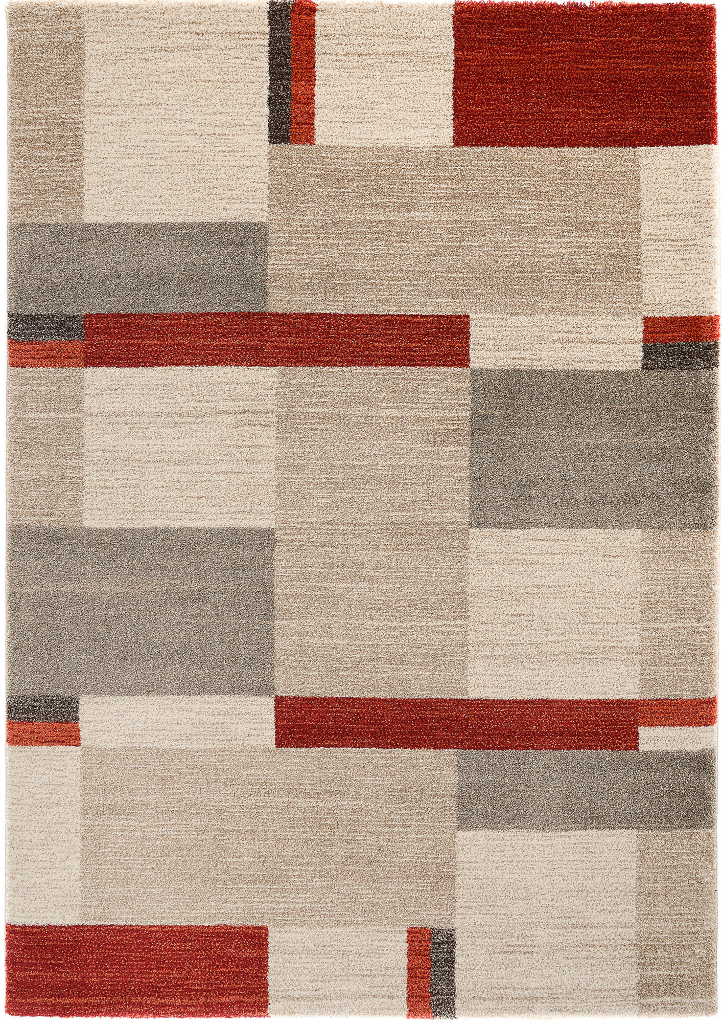 WEBTEPPICH 65/130 cm Palazzo Bloc Braun, Rot, Beige  - Beige/Rot, KONVENTIONELL, Textil (65/130cm) - Novel