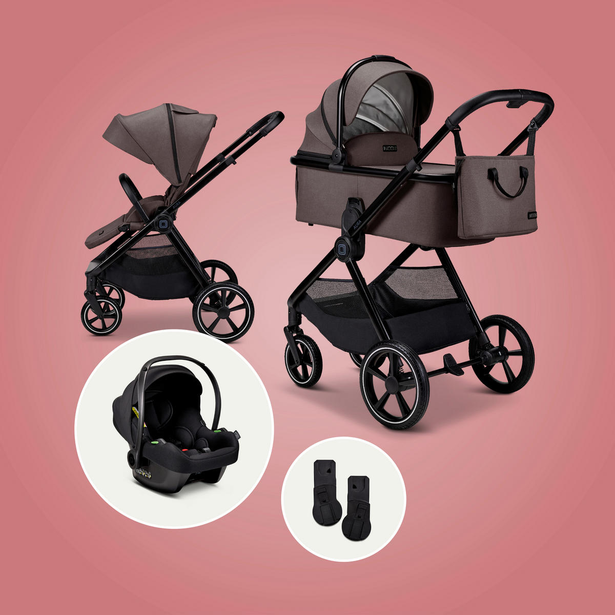 KINDERWAGENSET Aura Set  - Dunkelbraun, Basics (140/61/115cm) - Moon