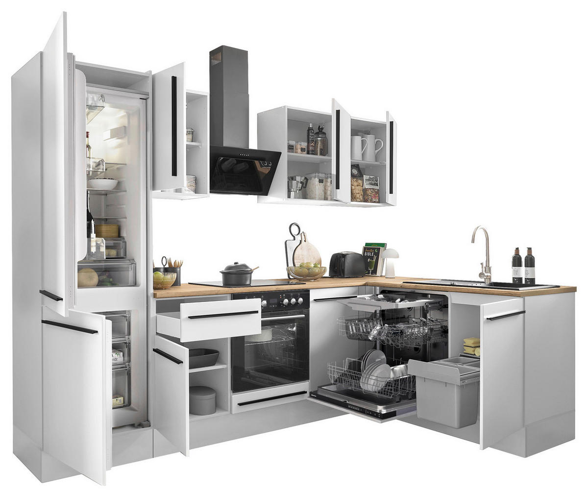 ECKKÜCHE 280/175 cm  in Weiß, Eichefarben  - Eichefarben/Schwarz, Design, Holzwerkstoff/Kunststoff (280/175cm) - MID.YOU