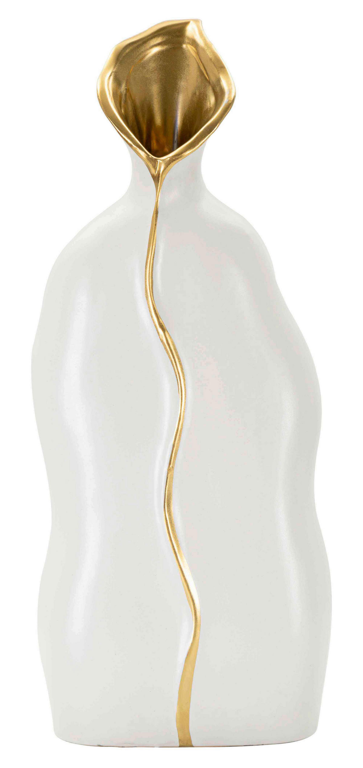 VASE  - Goldfarben/Weiß, Basics, Keramik (16/40/8cm)
