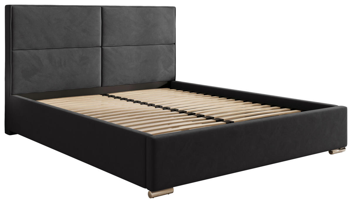 POLSTERBETT 160/200 cm,  in Graphitfarben, gepolstertes Kopfteil, Lattenrost, Bettkasten,  - Chromfarben/Schwarz, MODERN, Holz/Kunststoff (160/200cm) - Chameo