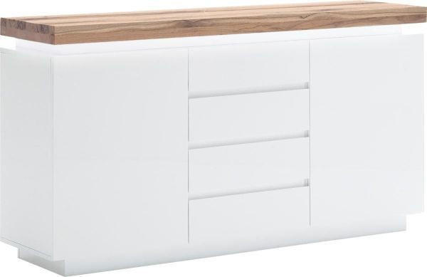 SIDEBOARD Weiß, Eichefarben Beleuchtung, Fernbedienung  - Eichefarben/Weiß, Design, Holz/Holzwerkstoff (150/81/40cm)