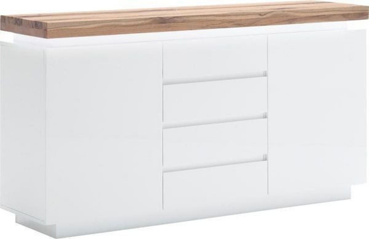 SIDEBOARD Weiß, Eichefarben Beleuchtung, Fernbedienung  - Eichefarben/Weiß, Design, Holz/Holzwerkstoff (150/81/40cm)