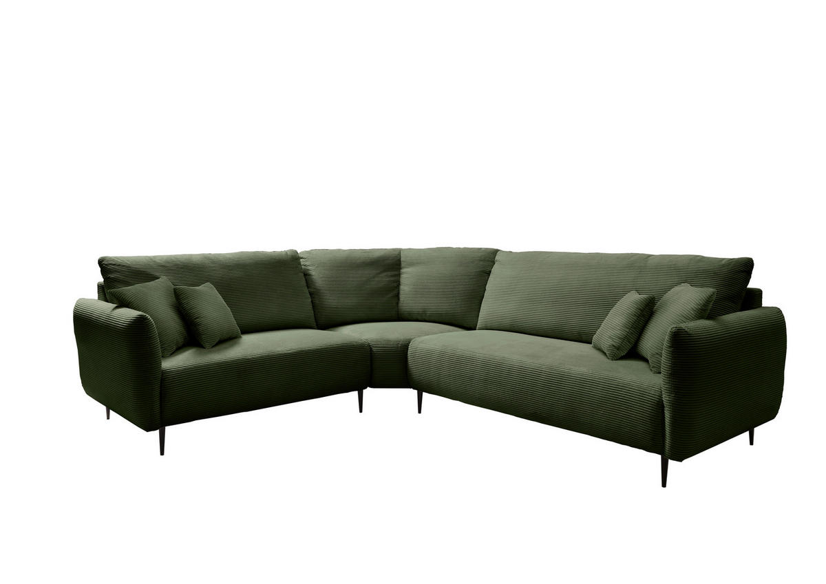 ECKSOFA Cord Dunkelgrün  - Dunkelgrün/Schwarz, Design, Textil/Metall (256/294cm) - Livetastic